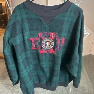 Vintage Express Green and Black Plaid Crewneck Sweatshirt - Size XL